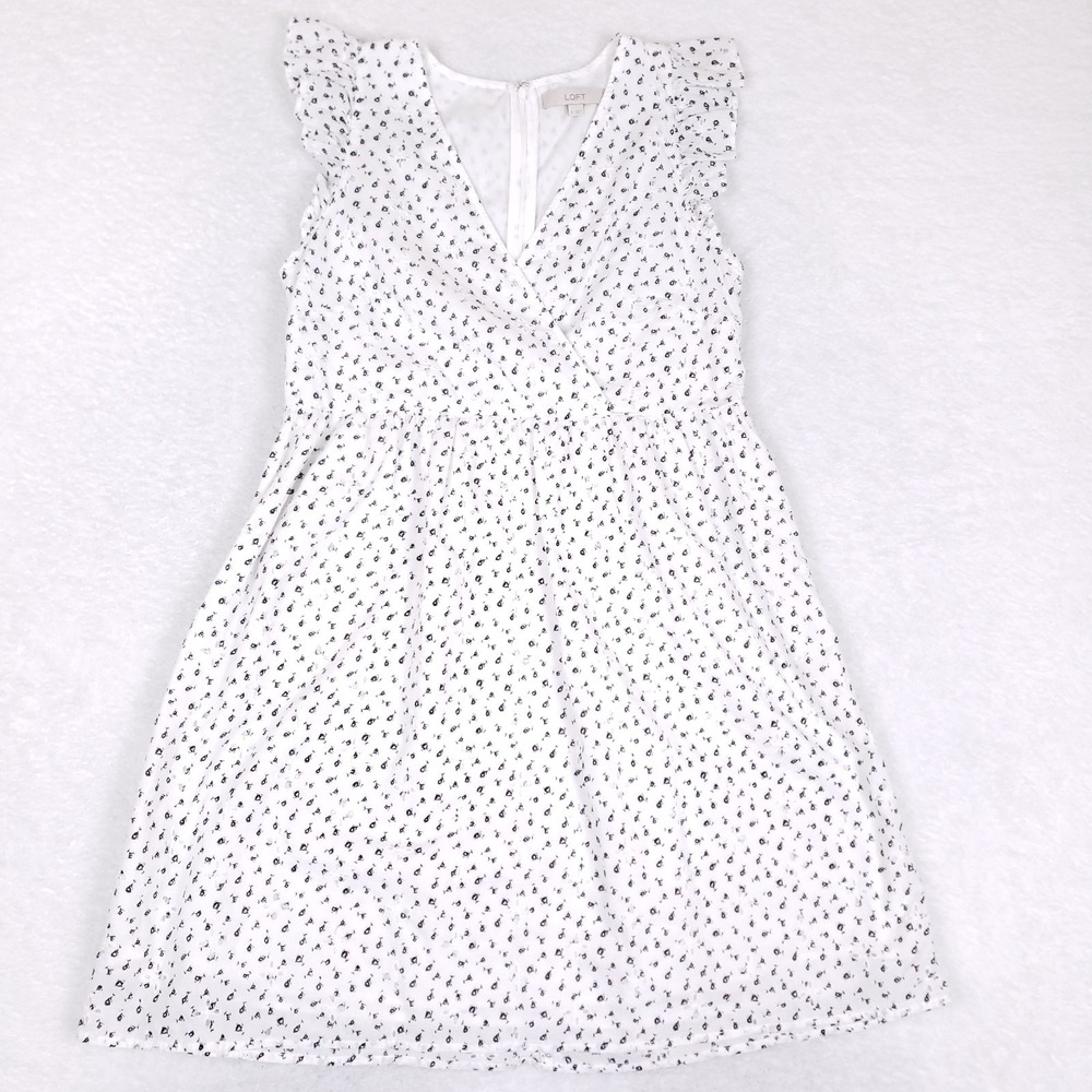 LOFT White Eyelet Dress Size 4 Ruffle Sleeves Cotton Cottagecore Summer‎ Boho